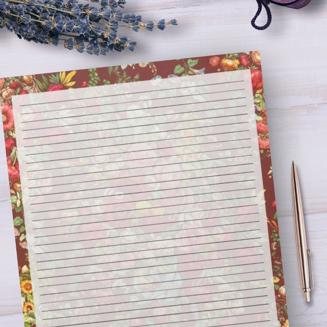 College Ruled Vintage Cranberry Floral Stationery Notepad (Creator Uploaded)