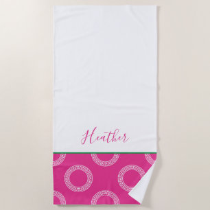 College Sorority Greek Key Circles Name Preppy Fun Beach Towel