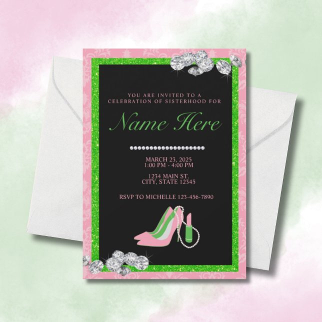 College Sorority Green Pink Welcome To Sisterhood Invitation (Creator Uploaded)