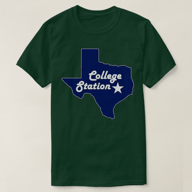 College Station Texas Navy Blue Lone State Map Tex T-Shirt (Design Front)