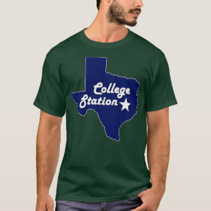 College Station Texas Navy Blue Lone State Map Tex T-Shirt