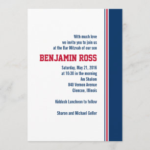 College Stripe Bar Mitzvah Invitation