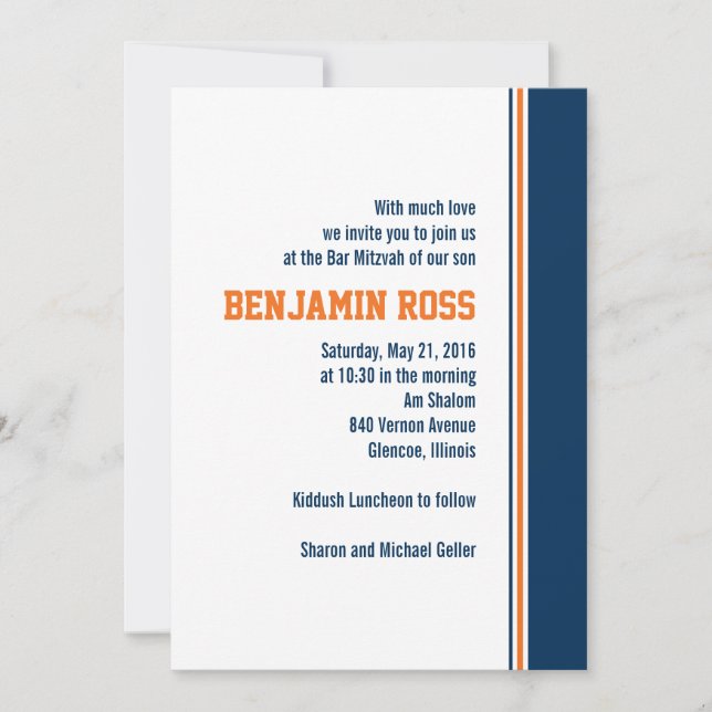 College Stripe Bar Mitzvah Invitation (Front)