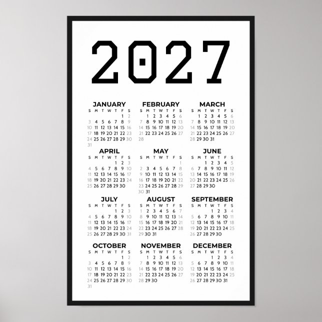 College Student Full Year Basic 2027 Calendar Wall Poster (Front)