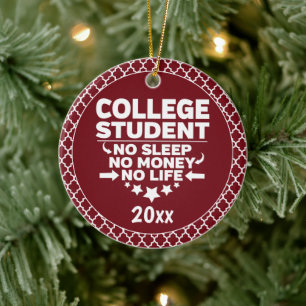 College Student No Sleep Money Life Red Shapes Ceramic Tree Decoration