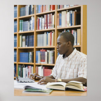 College student working in library poster