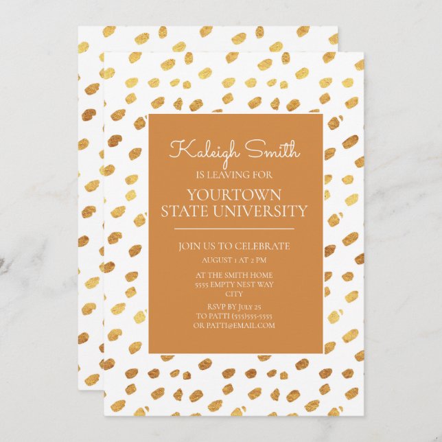 College Trunk Party Modern Gold and White Invitation (Front/Back)