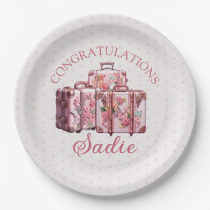College Trunk Party Vintage Pink Congratulations  Paper Plate