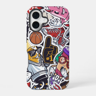 College Vibes Cartoon Collage – Fun & Trendy iPhone 16 Case