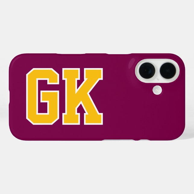 College Wine Yellow Varsity Monogram Initials Case-Mate iPhone Case (Back (Horizontal))
