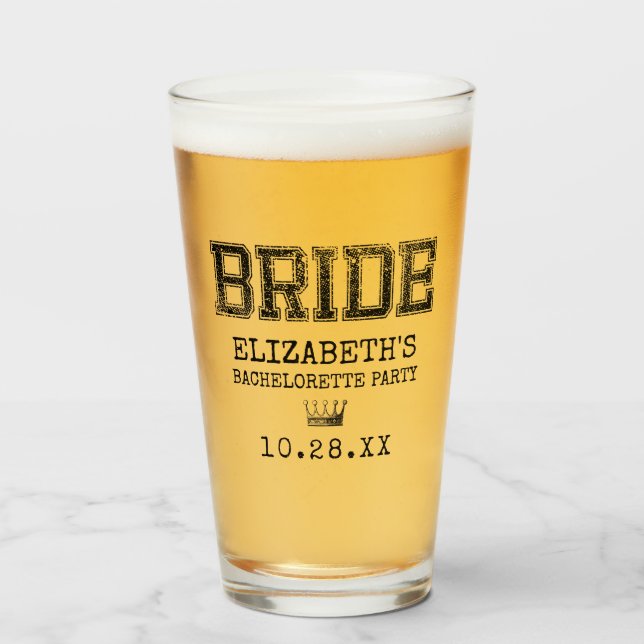 Collegiate Bride Bachelorette Party Glass (Front Filled)