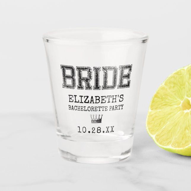 Collegiate Bride Bachelorette Party Shot Glass (Front)