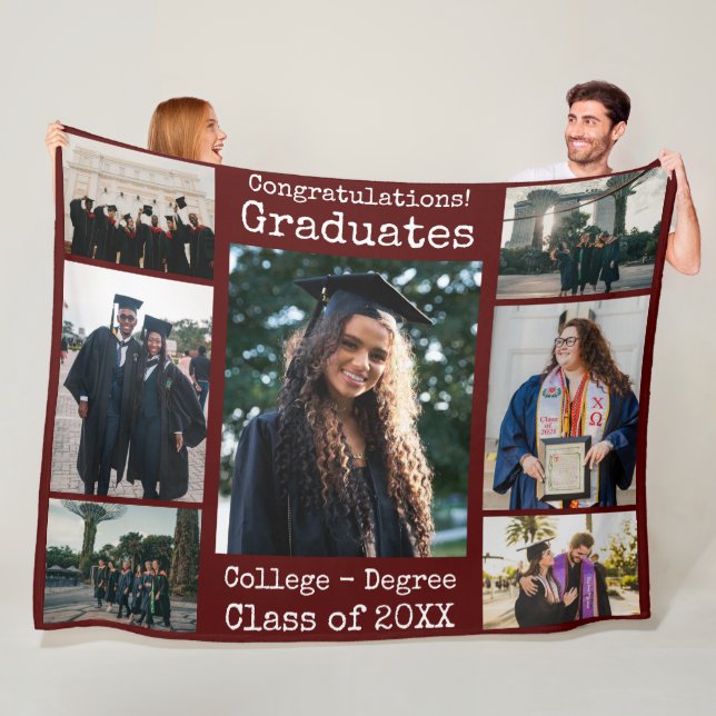 Collegiate Maroon Congratulations Graduates Photo  Fleece Blanket (In Situ)