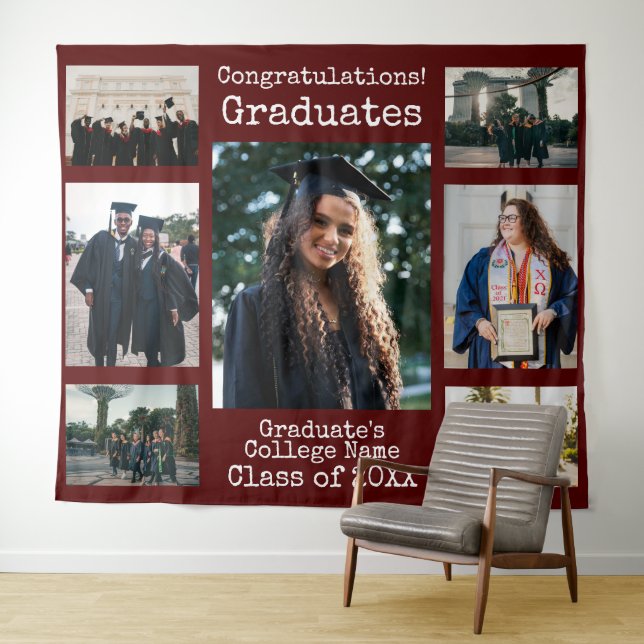 Collegiate Maroon Congratulations Graduates Photo Tapestry (In Situ (Horizontal))