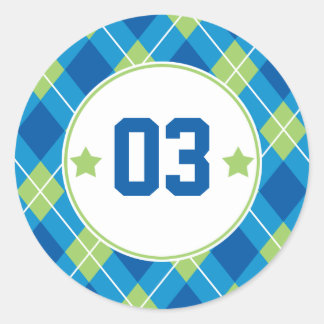 Collegiate Style Blue & Green Argyle Personalised Classic Round Sticker