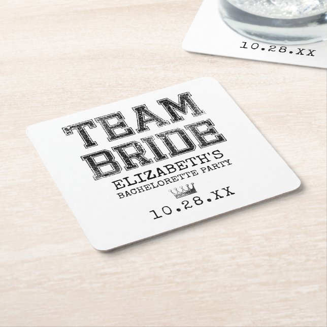Collegiate Team Bride Bachelorette Party Square Paper Coaster (Angled)