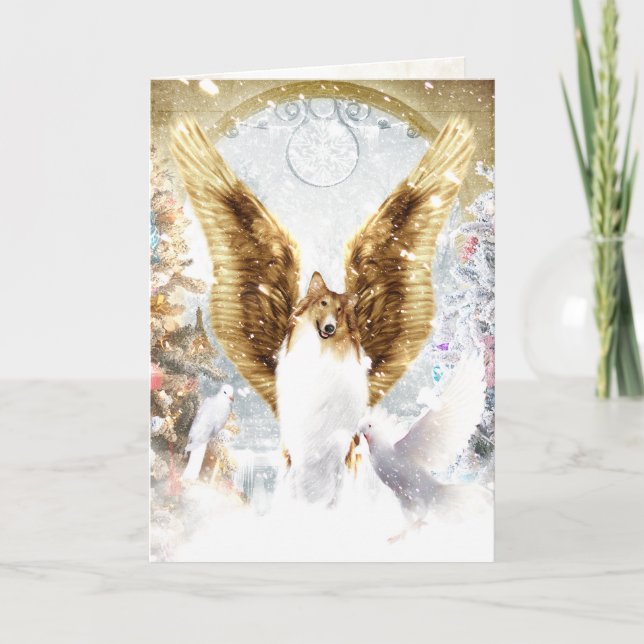 Collie Angel Christmas Greeting Card (Front)