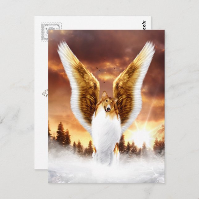 Collie Angel in Winter Sunset Postcard (Front/Back)