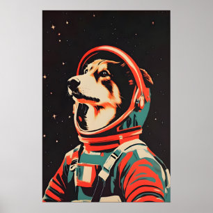 Collie Astronaut Poster, Collie Retro Print