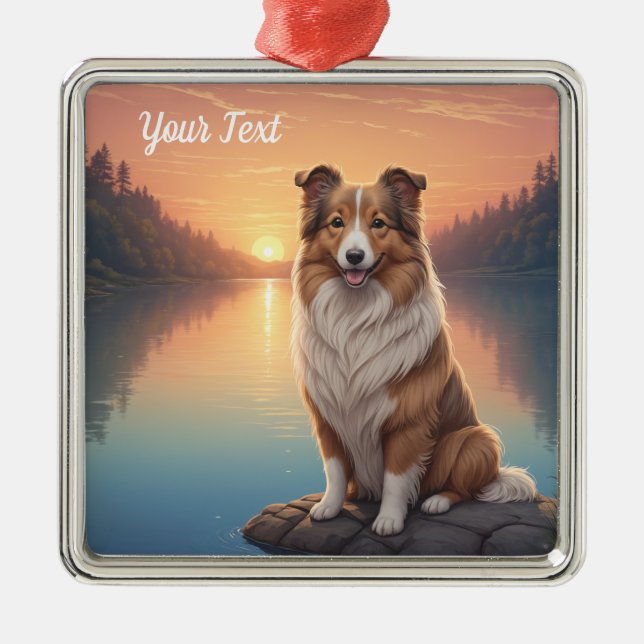 Collie by Lake Metal Tree Decoration (Front)