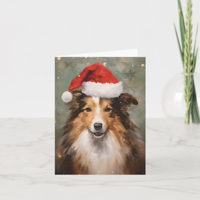 Collie Christmas brush painting artwork Card (Front)