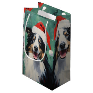 Collie Christmas brush painting artwork Small Gift Bag