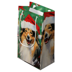 Collie Christmas brush painting artwork Small Gift Bag