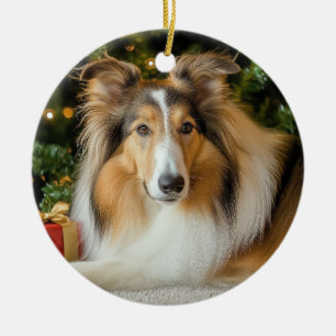 Collie Christmas Ceramic Tree Decoration