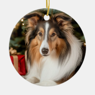 Collie Christmas Ceramic Tree Decoration
