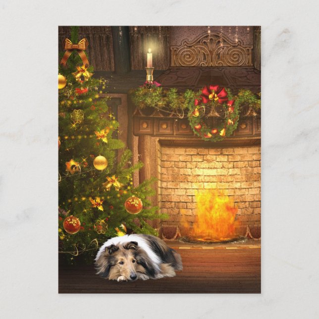 Collie Christmas Holiday Postcard (Front)