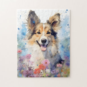 Collie colourful watercolor artwork jigsaw puzzle