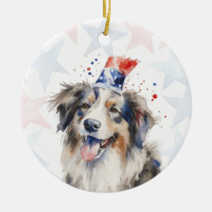 Collie Dog, 4th of july Personalized Ceramic Tree Decoration