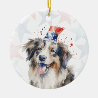 Collie Dog, 4th of july Personalized Ceramic Tree Decoration