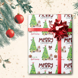 Collie Dog, Bird and Christmas Tree Wrapping Paper