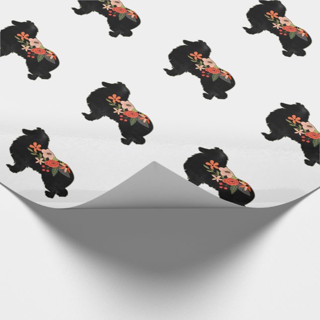 Collie Dog Breed Bohemian Floral Silhouette Wrapping Paper (Corner)