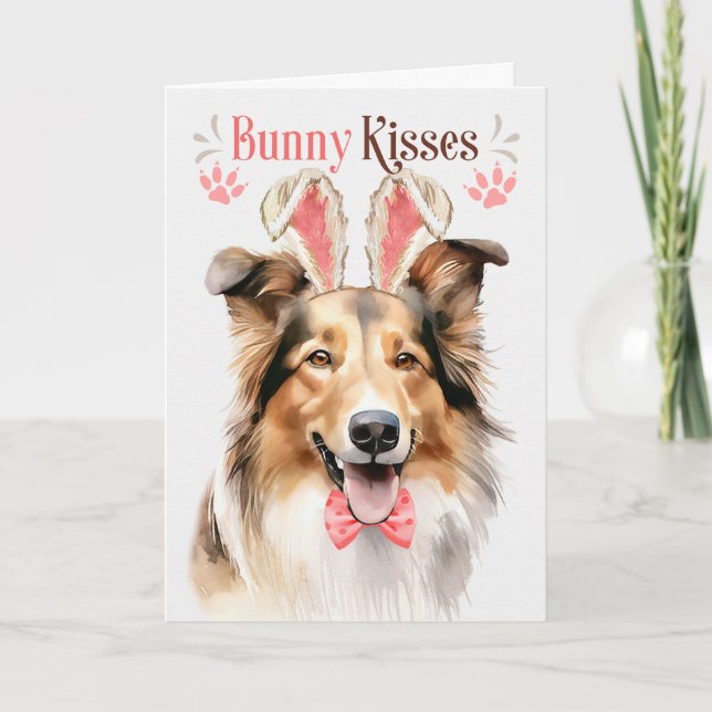 Collie Dog in Bunny Ears for Easter Holiday Card (Front)