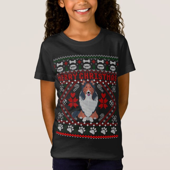 Collie Dog Merry Christmas Ugly Sweater Funny Gift (Front)