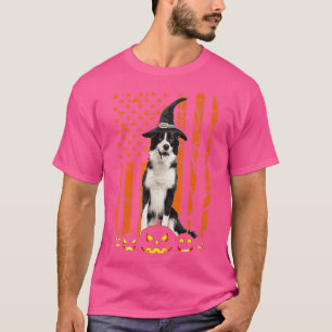 Collie Dog Pumpkin American Flag Vintage Halloween T-Shirt