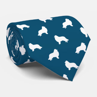 Collie Dog Silhouettes Pattern Blue and White Tie