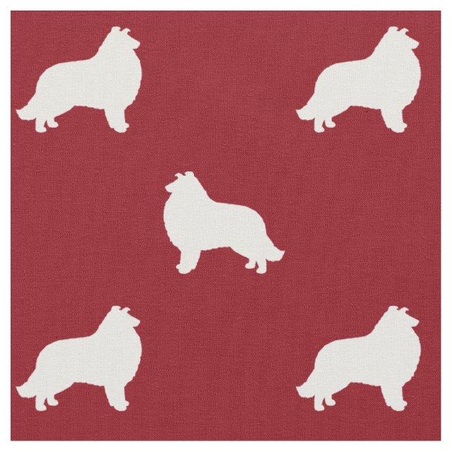 Collie Dog Silhouettes Red and White Patterned Fabric (Close Up)