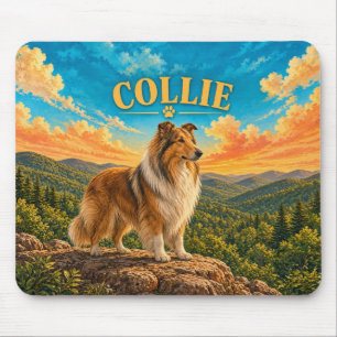Collie, Green Mountains Vintage Watercolor Mouse Pad