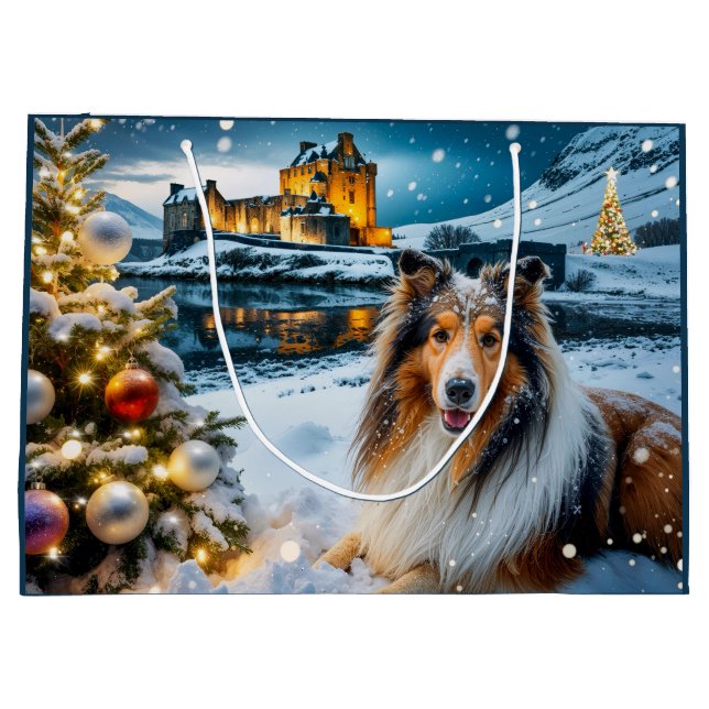 Collie Holiday  Large Gift Bag (Back)
