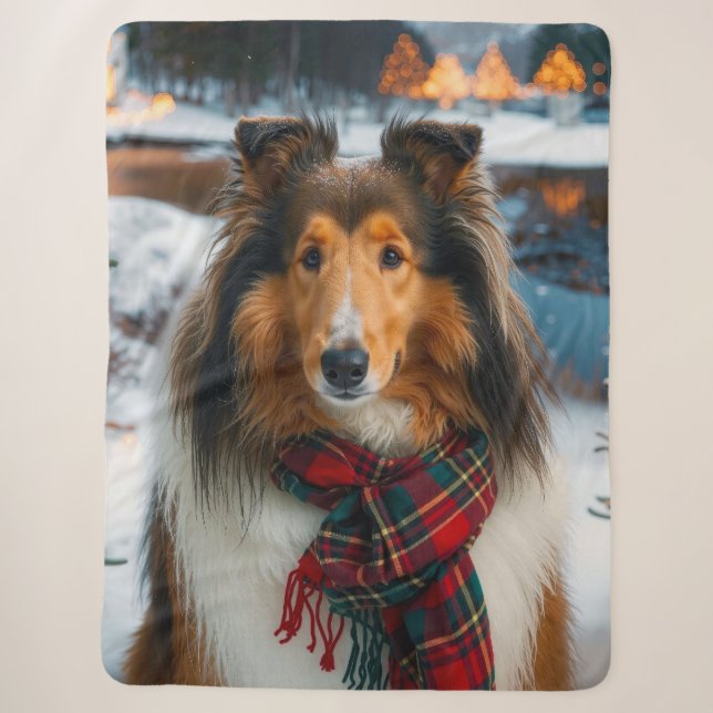Collie Holiday  Sherpa Blanket (Front)