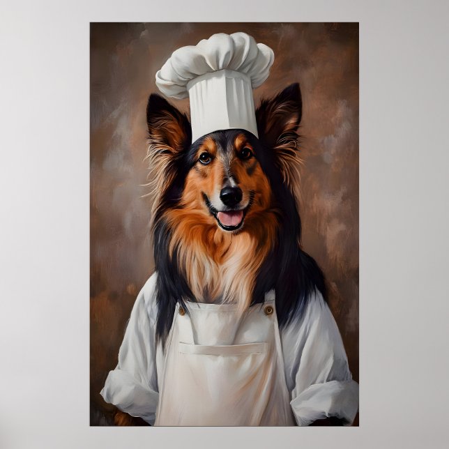 Collie In Chefs Hat Poster, Pet Poster, Collie In Poster (Front)
