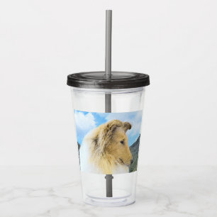 Collie in Mountains (Rough) Painting - Dog Art Acrylic Tumbler