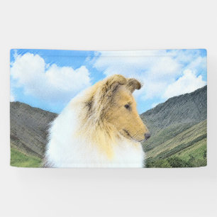 Collie in Mountains (Rough) Painting - Dog Art Banner