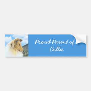 Collie in Mountains (Rough) Painting - Dog Art Bumper Sticker