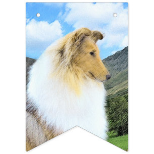 Collie in Mountains (Rough) Painting - Dog Art Bunting