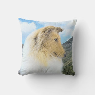 Collie in Mountains (Rough) Painting - Dog Art Cushion
