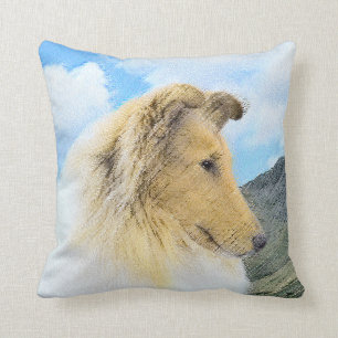 Collie in Mountains (Rough) Painting - Dog Art Cushion